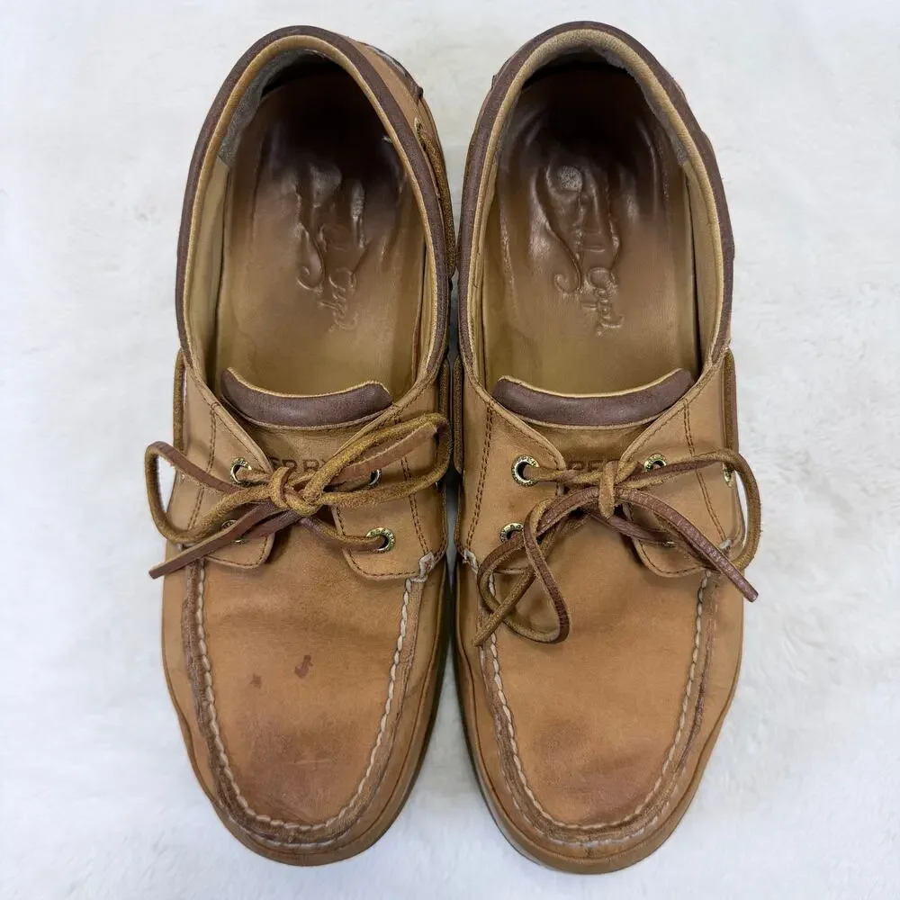 Sperry Top-Sider Men’s Billfish 3-Eye Tan Leather Boat Shoes Size 10